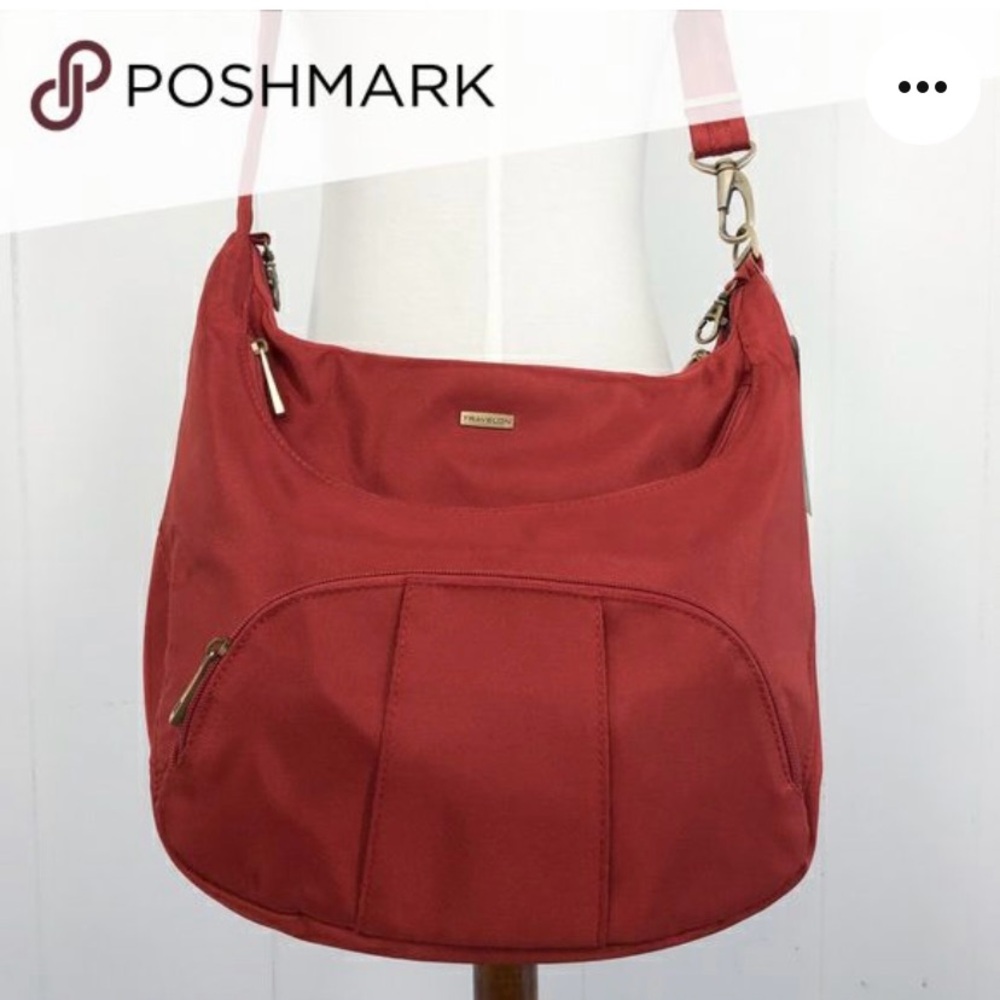Travelon Large Crossbody Hobo Bag Anti Theft Maroon